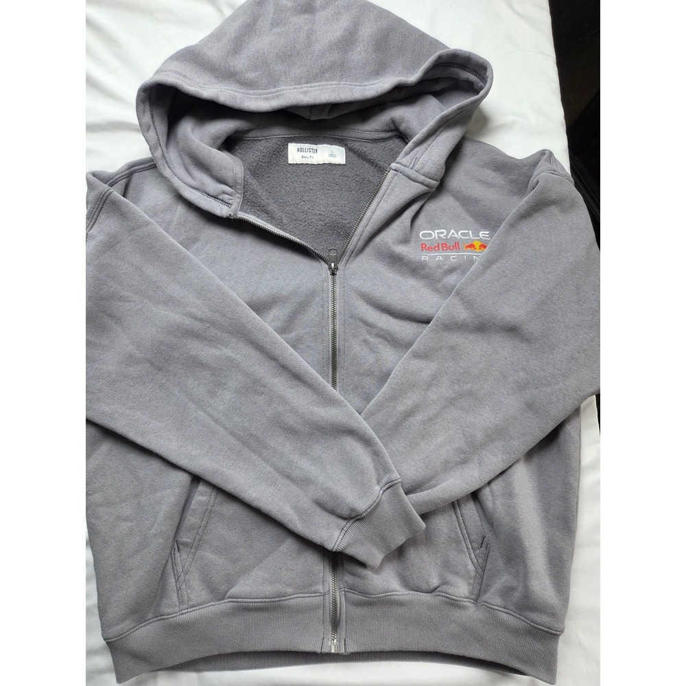 Hollister Oracle Red Bull Racing F1 Boxy Fit Zip Up Hoodie Gray Mens Large